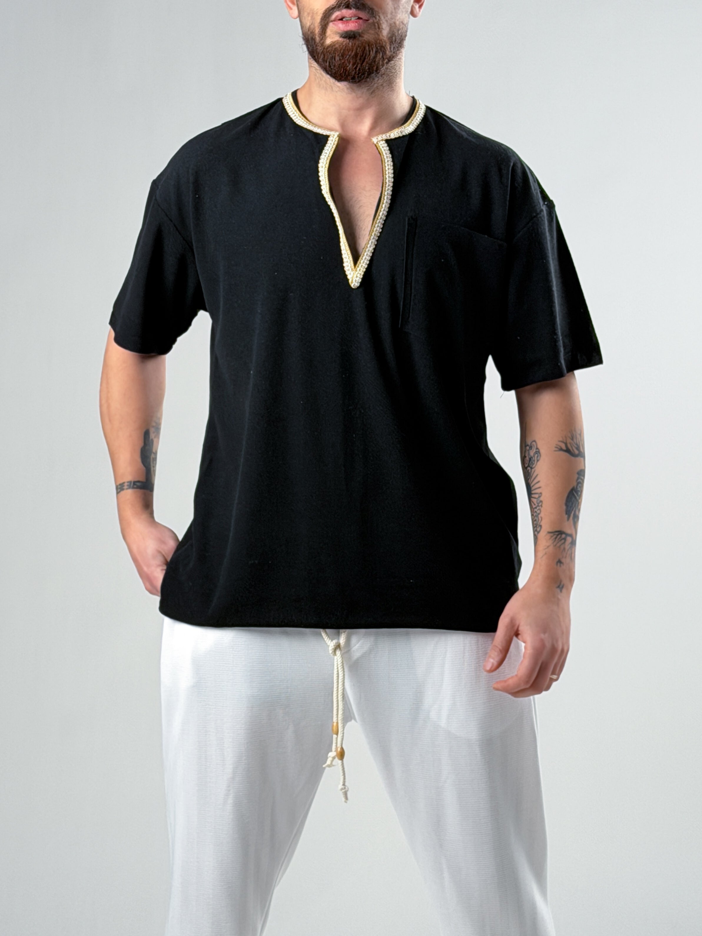 Yaka Detaylı Erkek Siyah T-Shirt COC2877