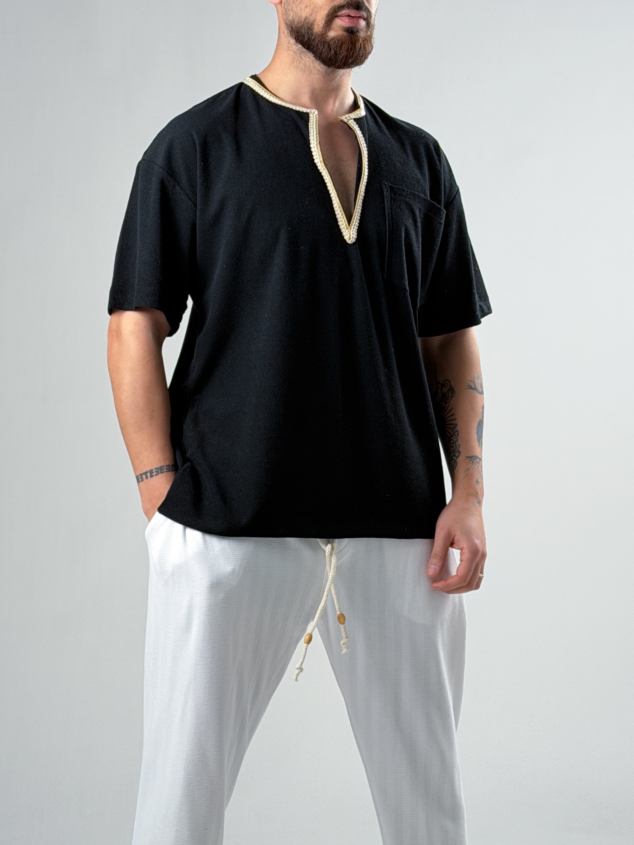 Yaka Detaylı Erkek Siyah T-Shirt COC2877