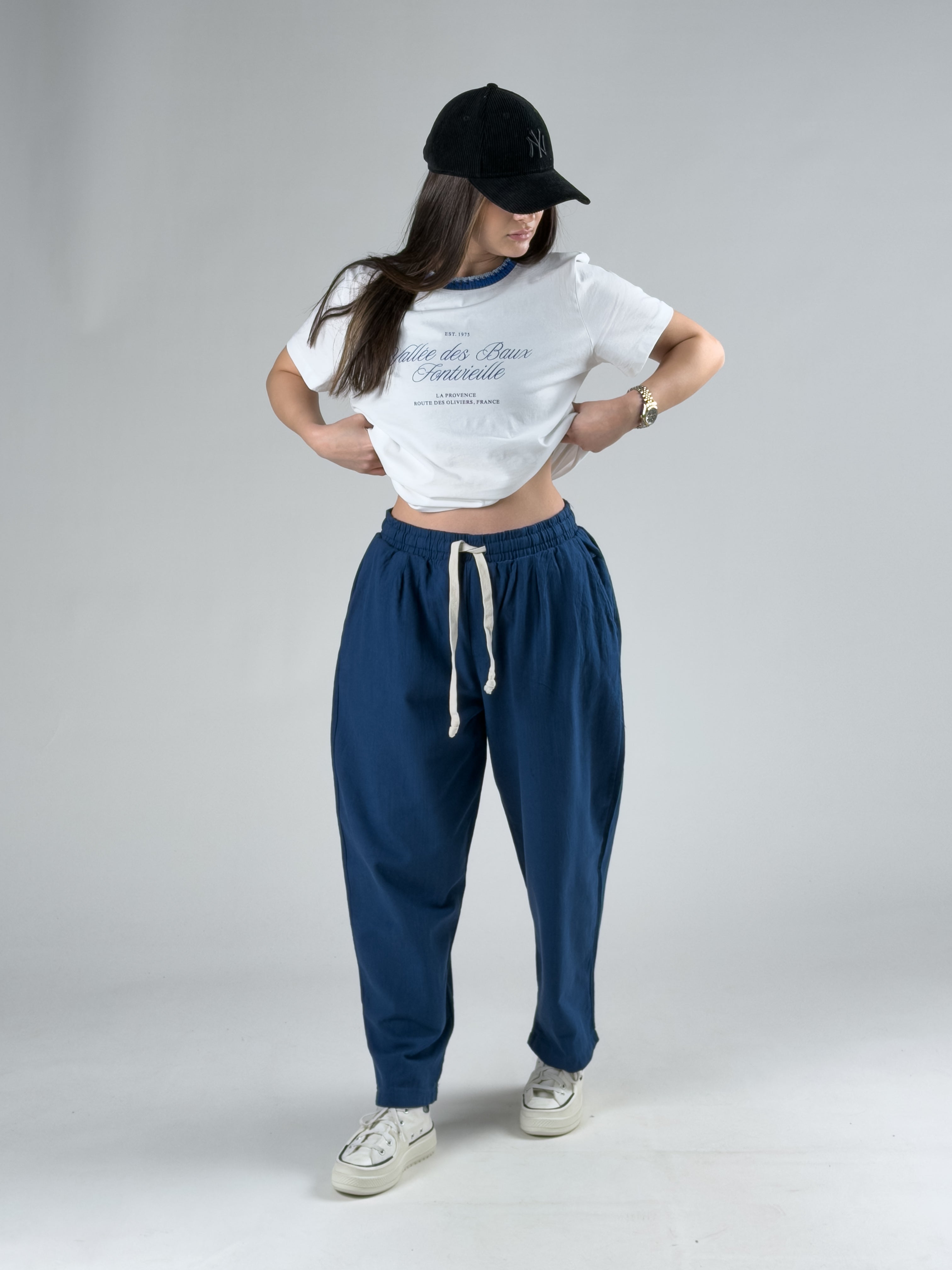 Yaka İşlemeli Kadın Basic T-Shirt COC3044