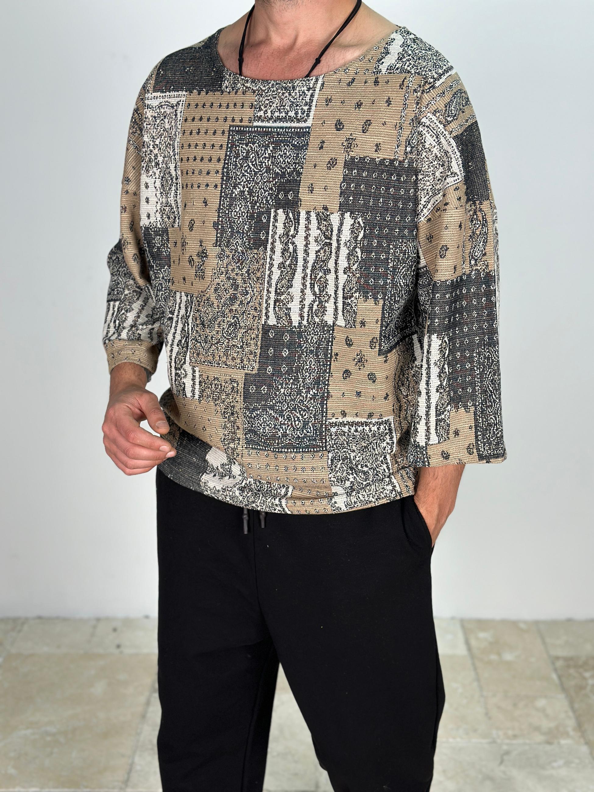 Yama Desenli Fakir Kol T-Shirt COC1405