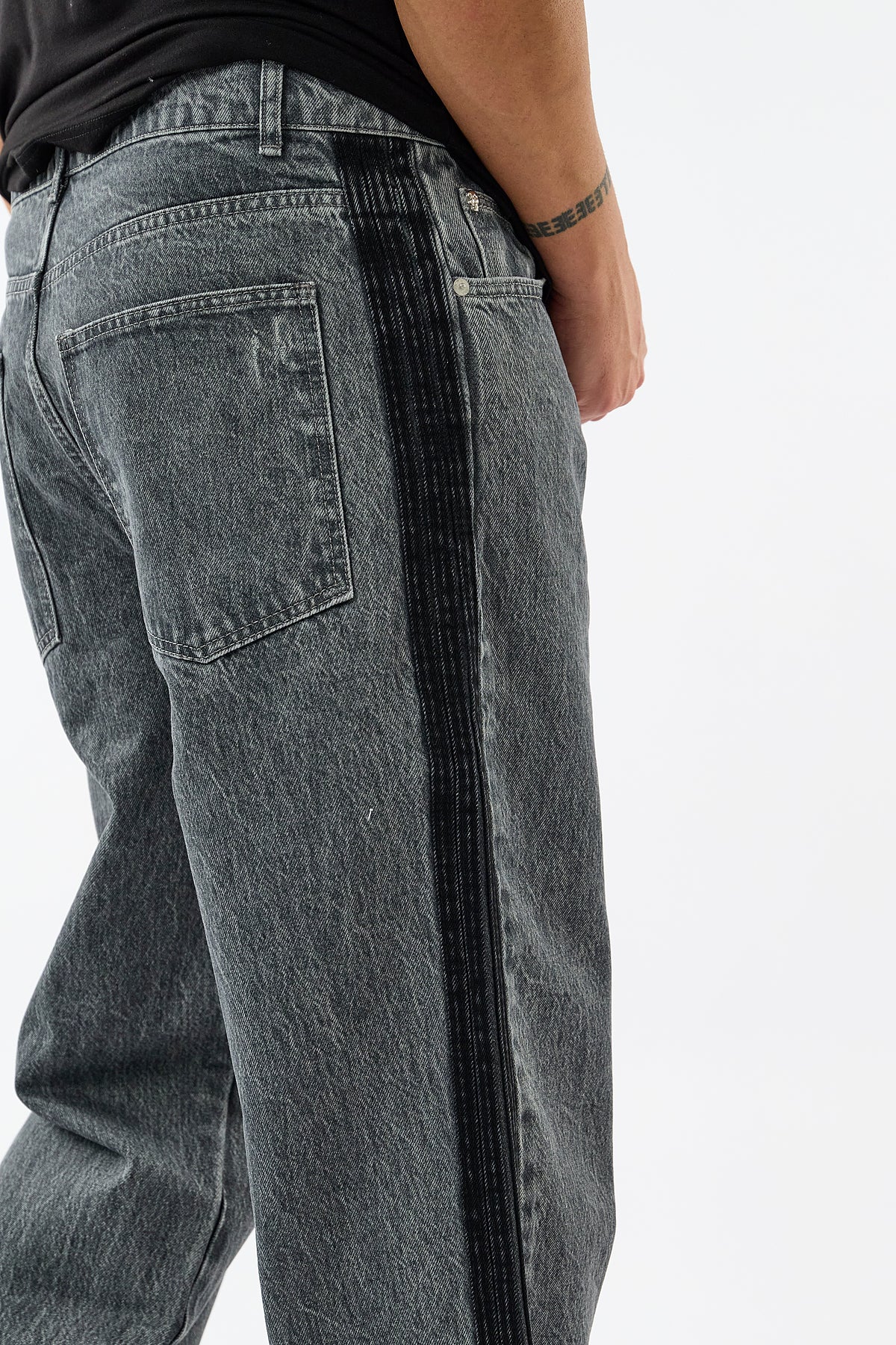 Yan Şerit Detaylı Gri Baggy Jean Erkek Pantolon COC3658