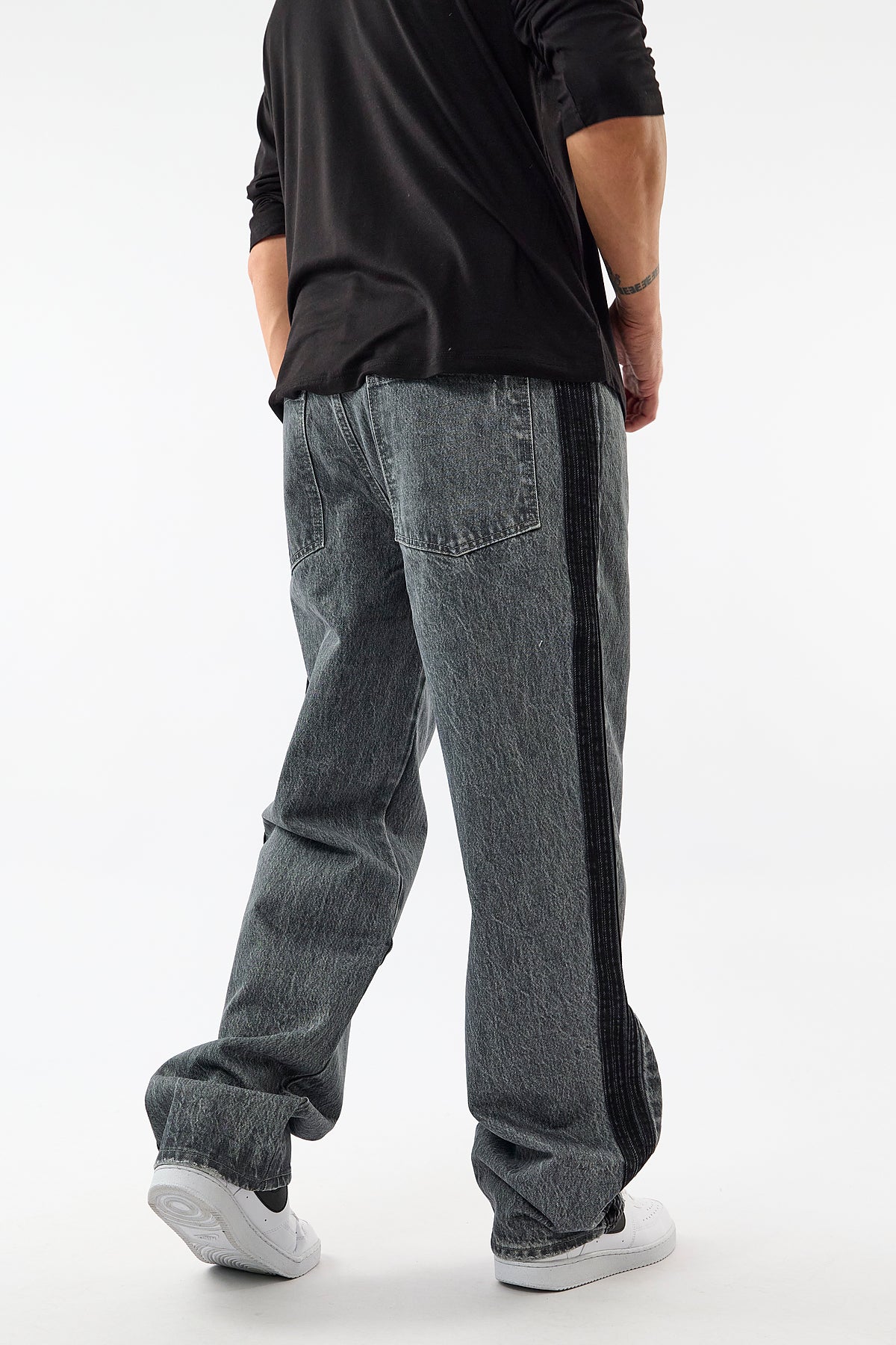Yan Şerit Detaylı Gri Baggy Jean Erkek Pantolon COC3658