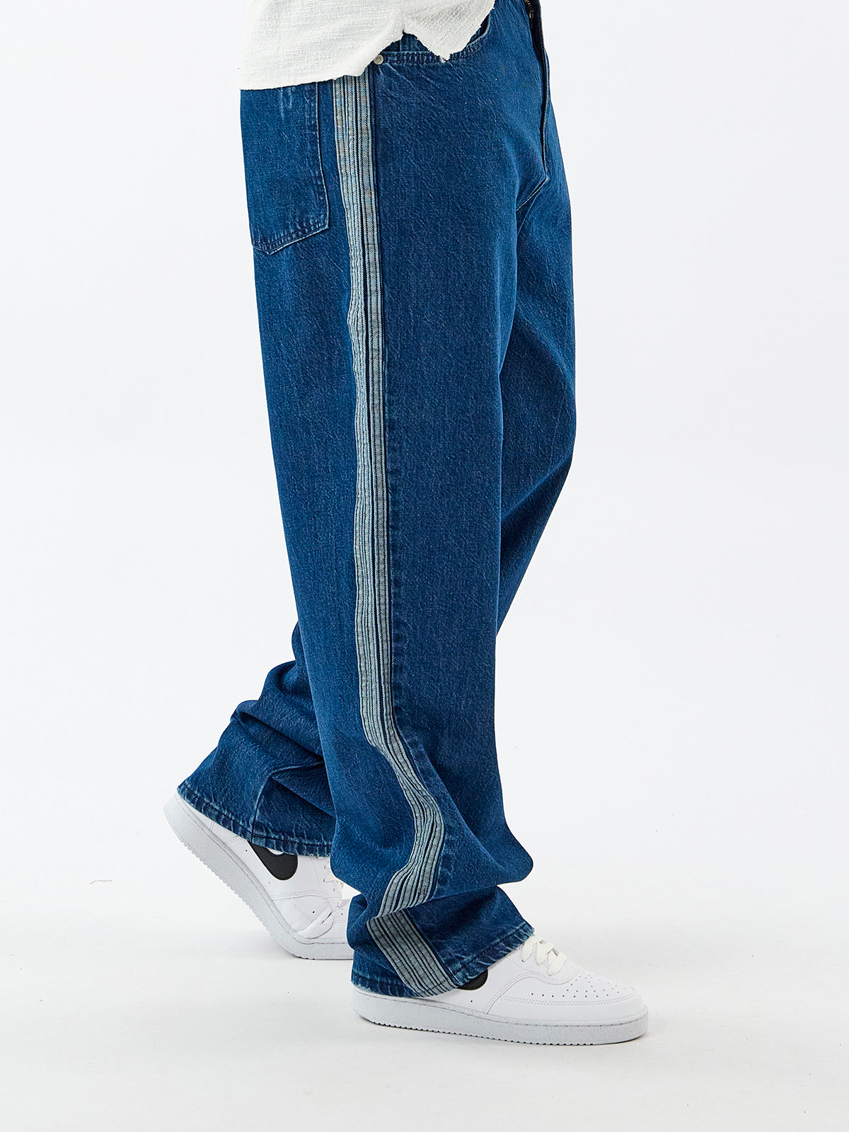 Yan Şerit Detaylı Mavi Erkek Baggy Jean Pantolon COC3601
