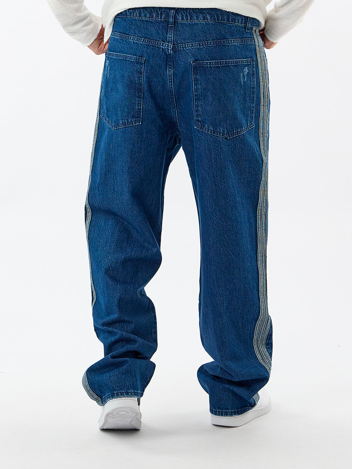 Yan Şerit Detaylı Mavi Erkek Baggy Jean Pantolon COC3601