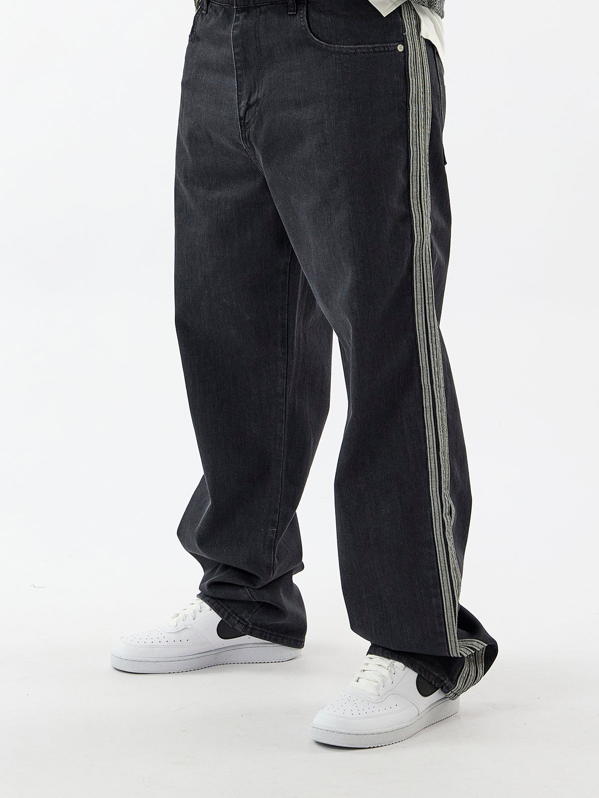 Yan Şerit Detaylı Erkek Siyah Baggy Jean Pantolon COC3600