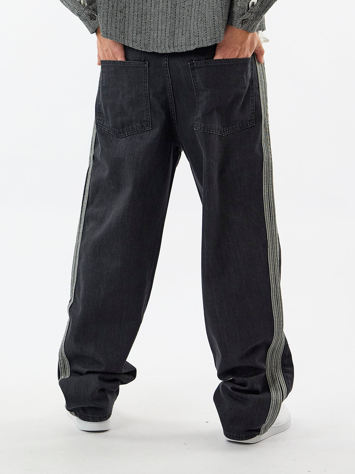 Yan Şerit Detaylı Erkek Siyah Baggy Jean Pantolon COC3600