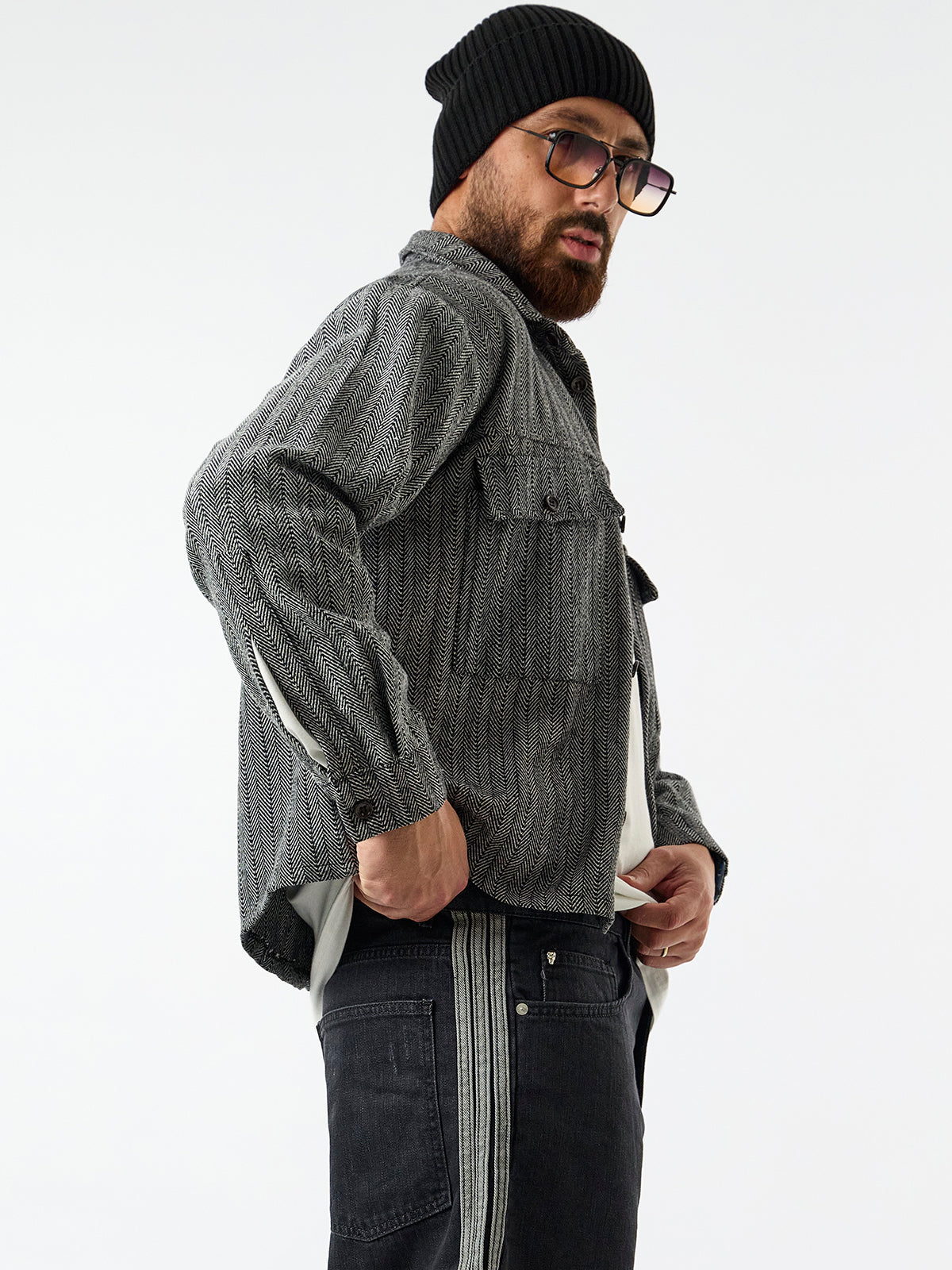 Yan Şerit Detaylı Erkek Siyah Baggy Jean Pantolon COC3600