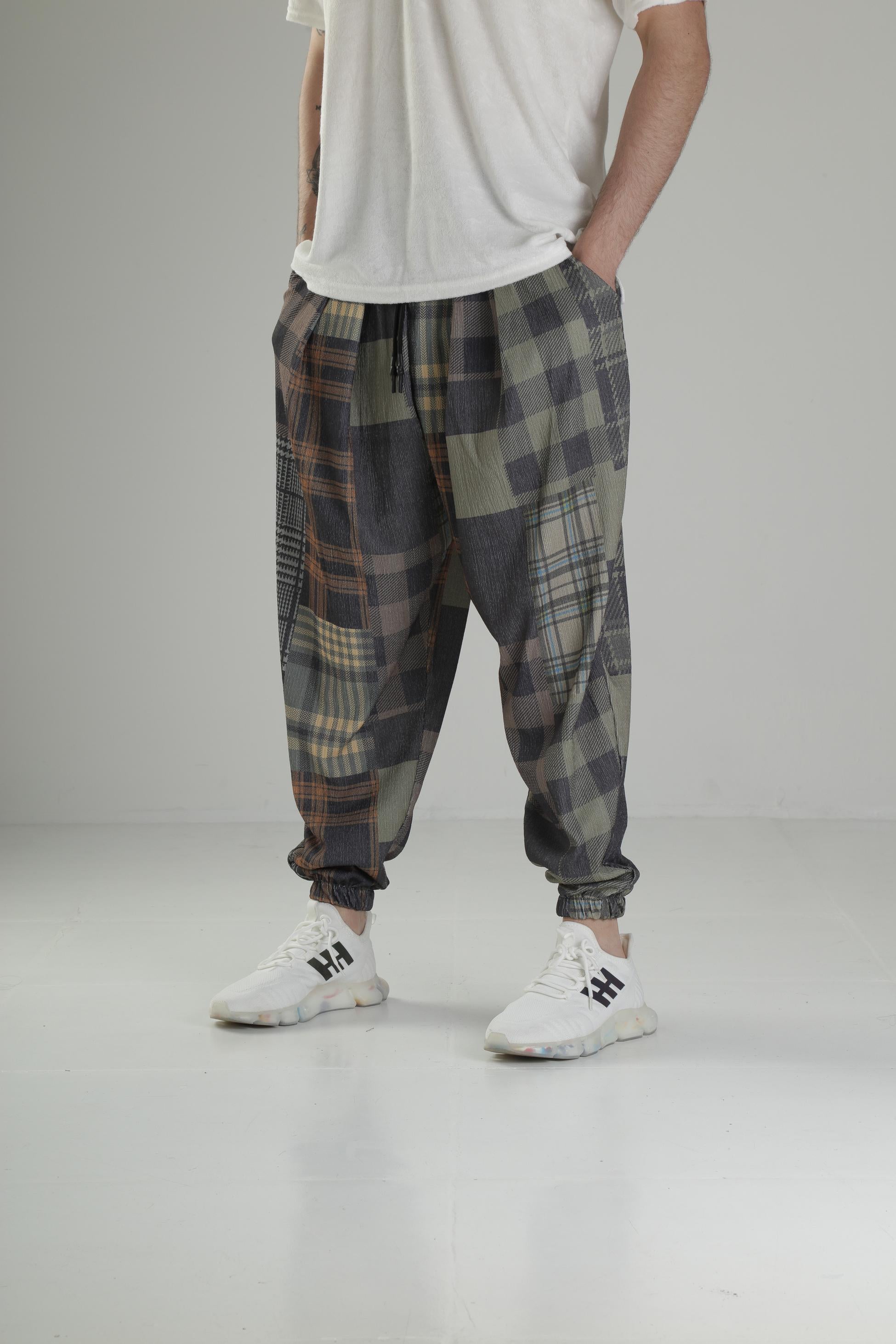 Yeşil Ekose Desenli Pileli Yarım Şalvar COC1847