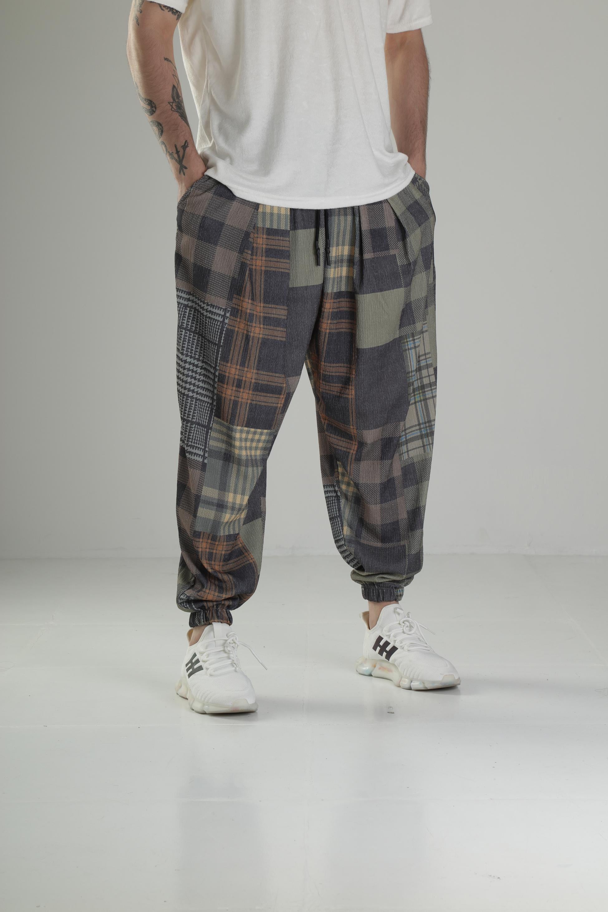 Yeşil Ekose Desenli Pileli Yarım Şalvar COC1847