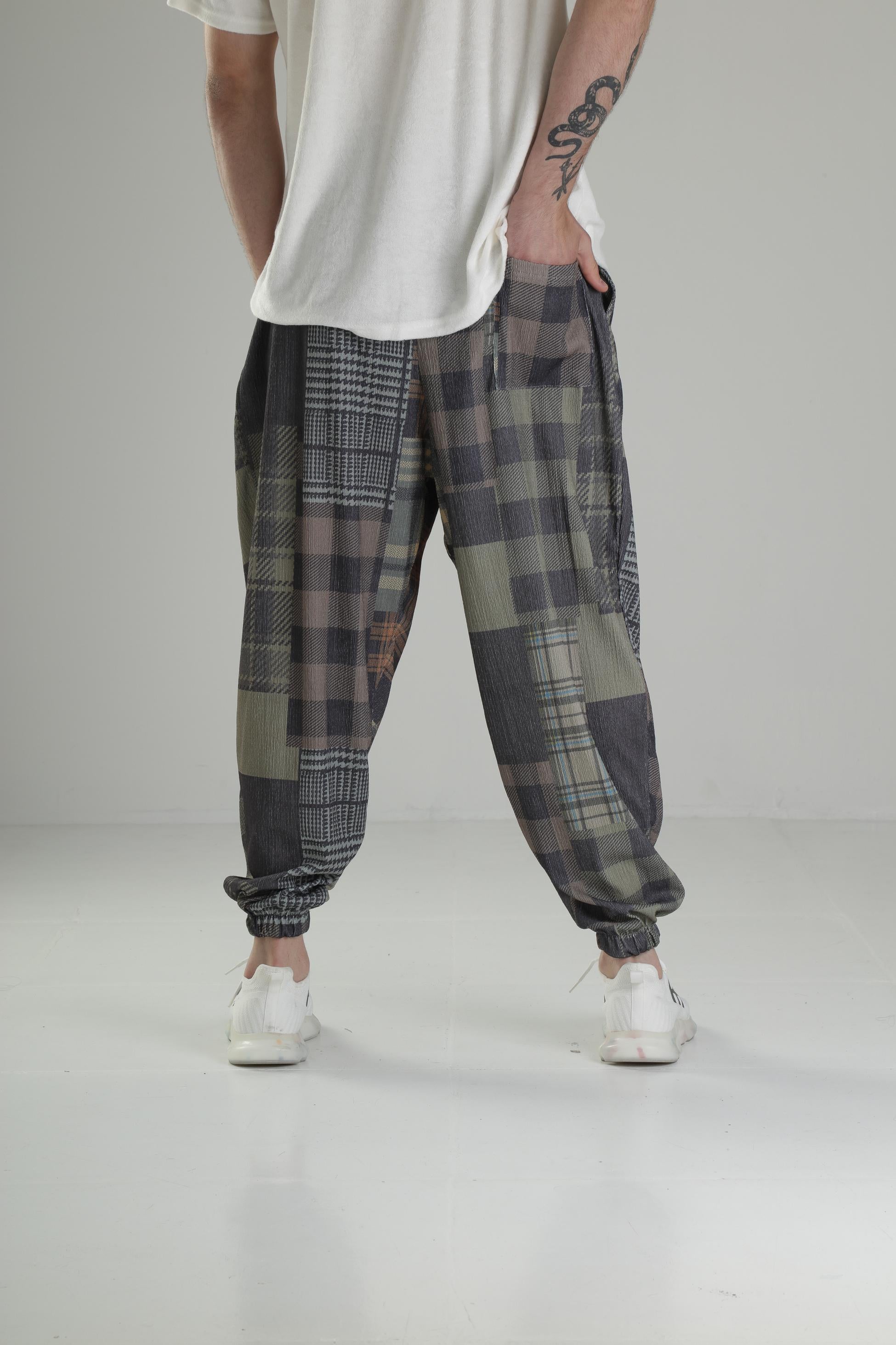 Yeşil Ekose Desenli Pileli Yarım Şalvar COC1847