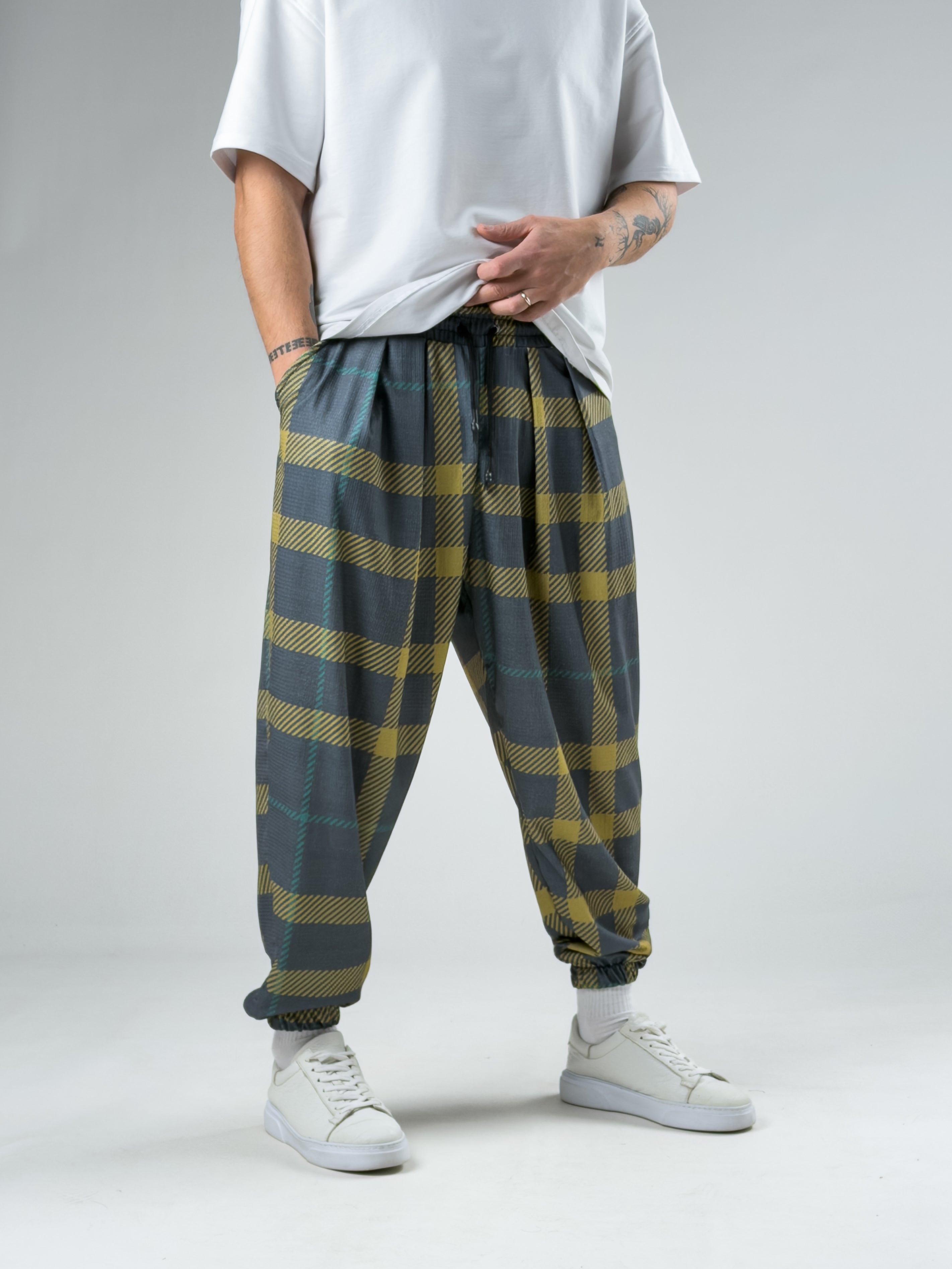 Yeşil Çizgili Erkek Şalvar Pantolon COC2958