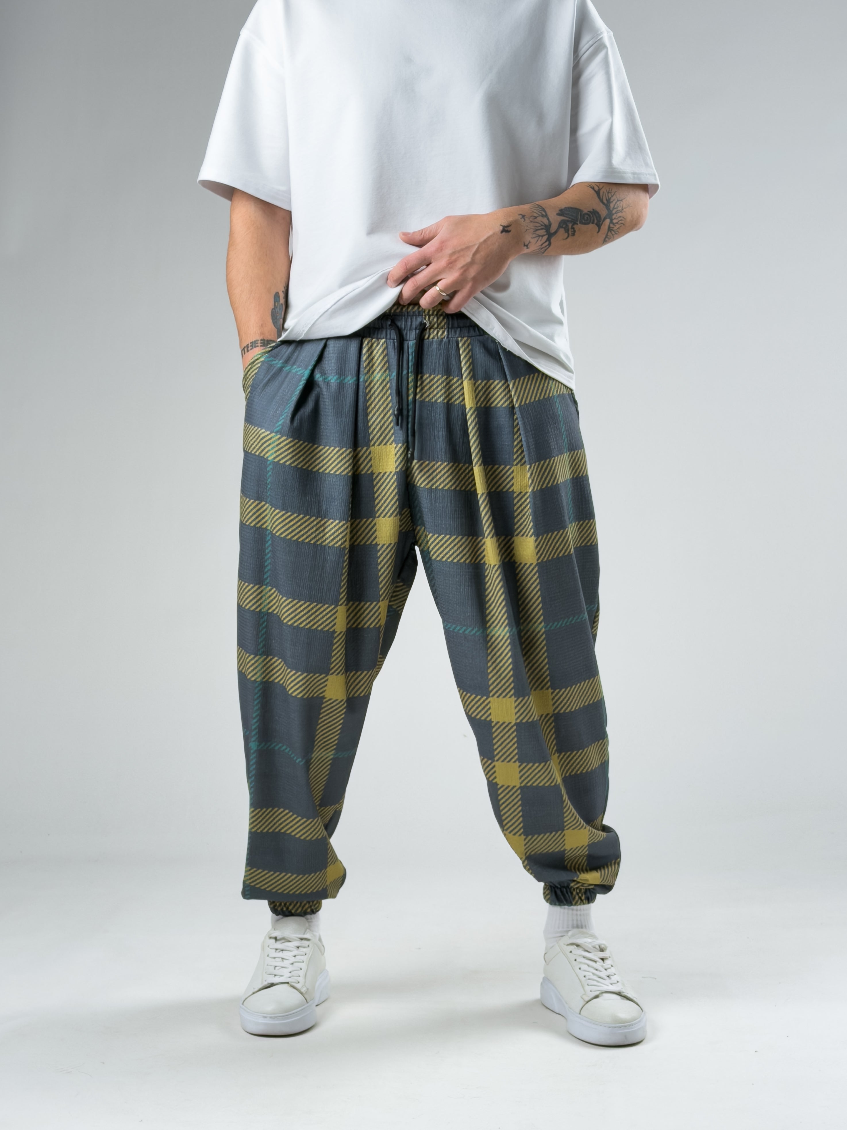 Yeşil Çizgili Erkek Şalvar Pantolon COC2958