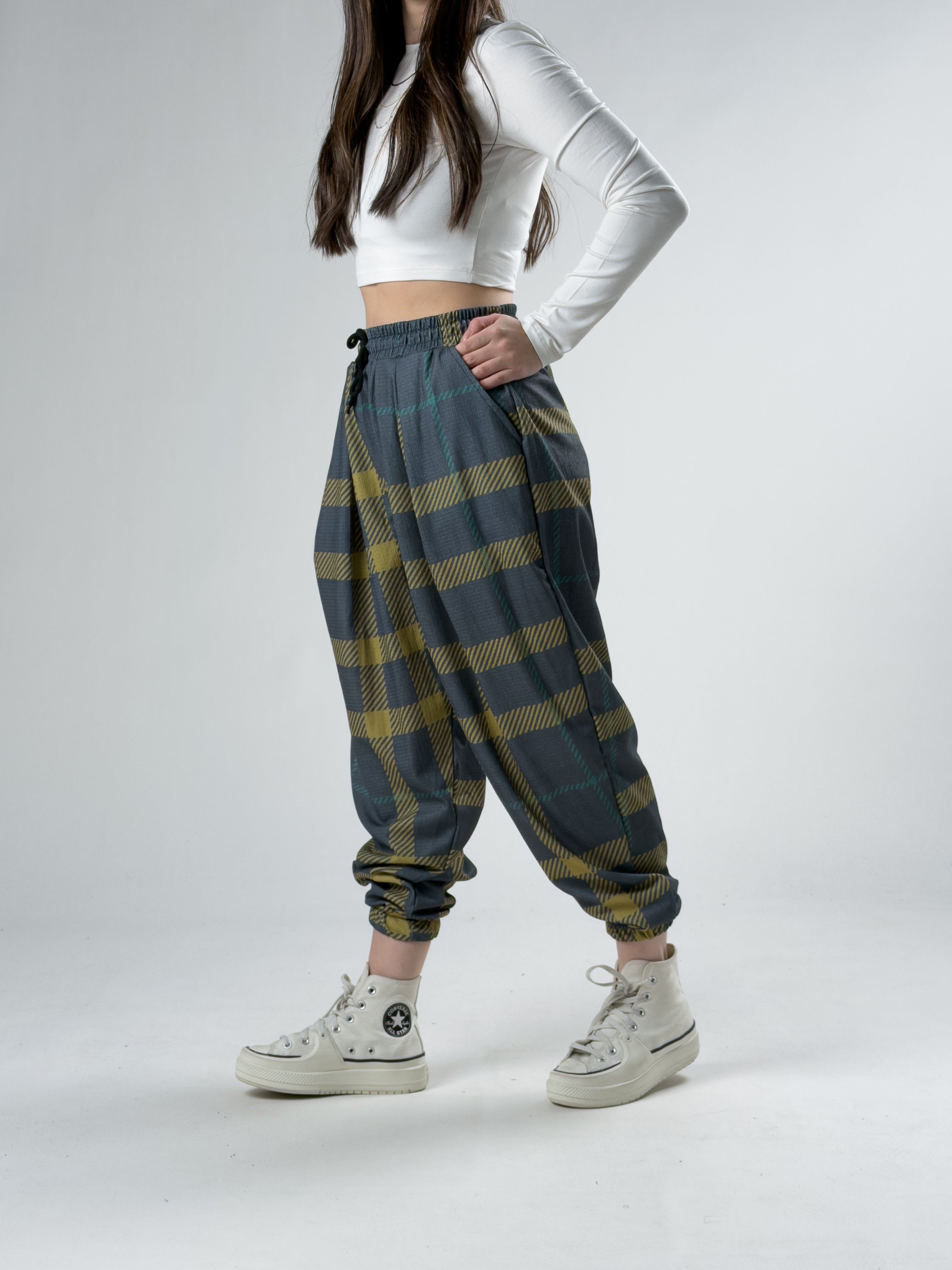 Yeşil Çizgili Kadın Jogger Pantolon COC2922
