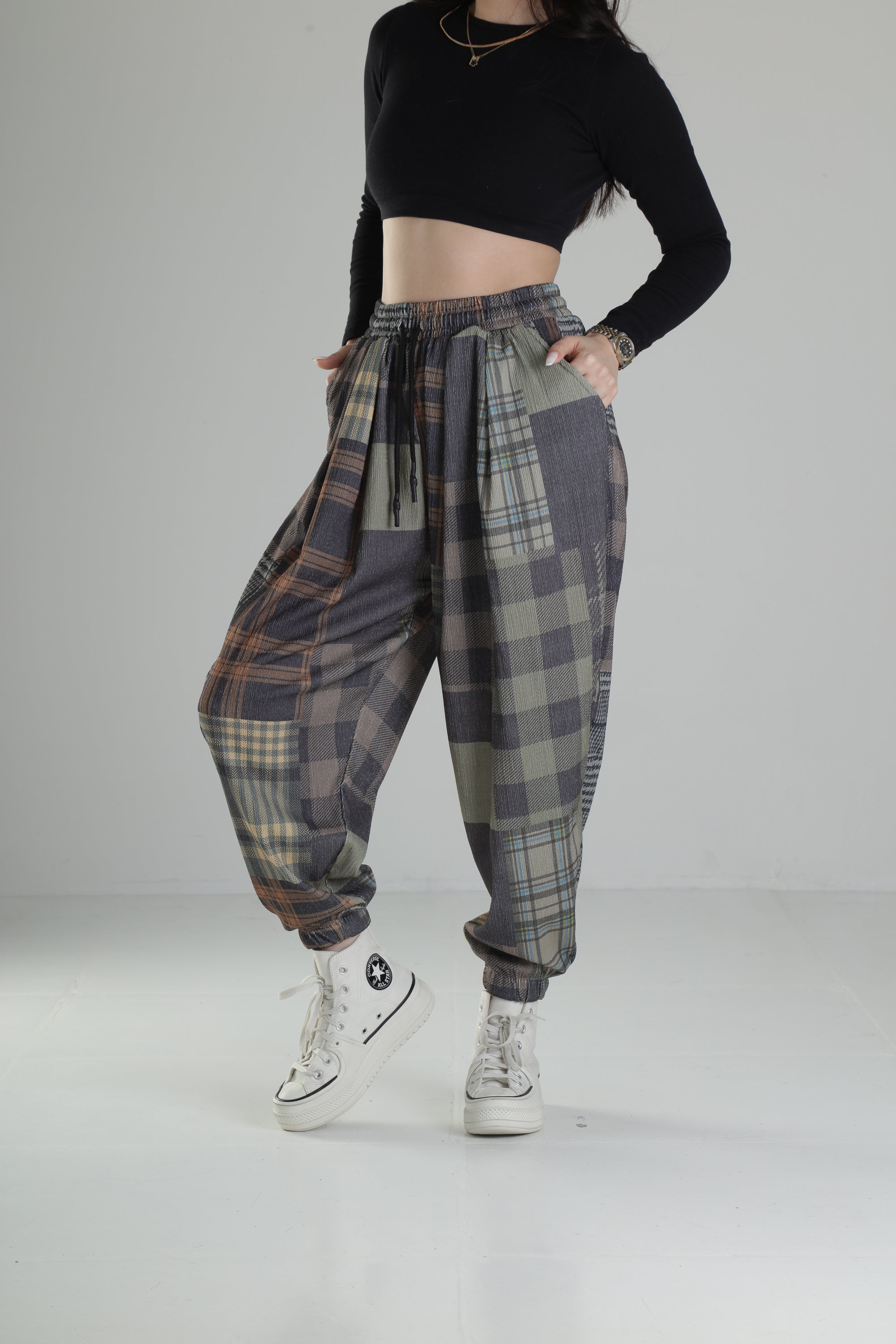 Yeşil Ekose Jogger Pantolon COC1860