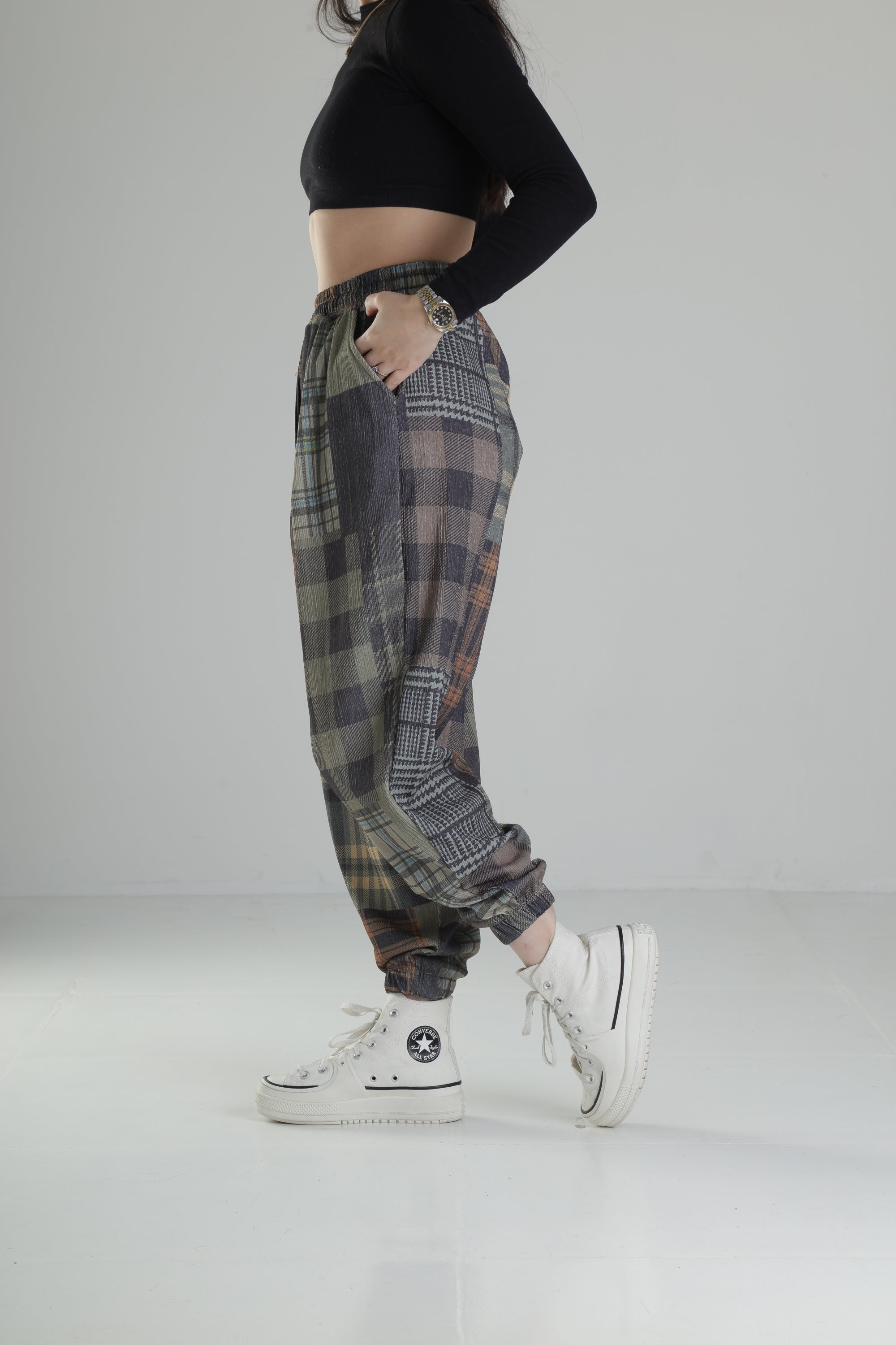 Yeşil Ekose Jogger Pantolon COC1860