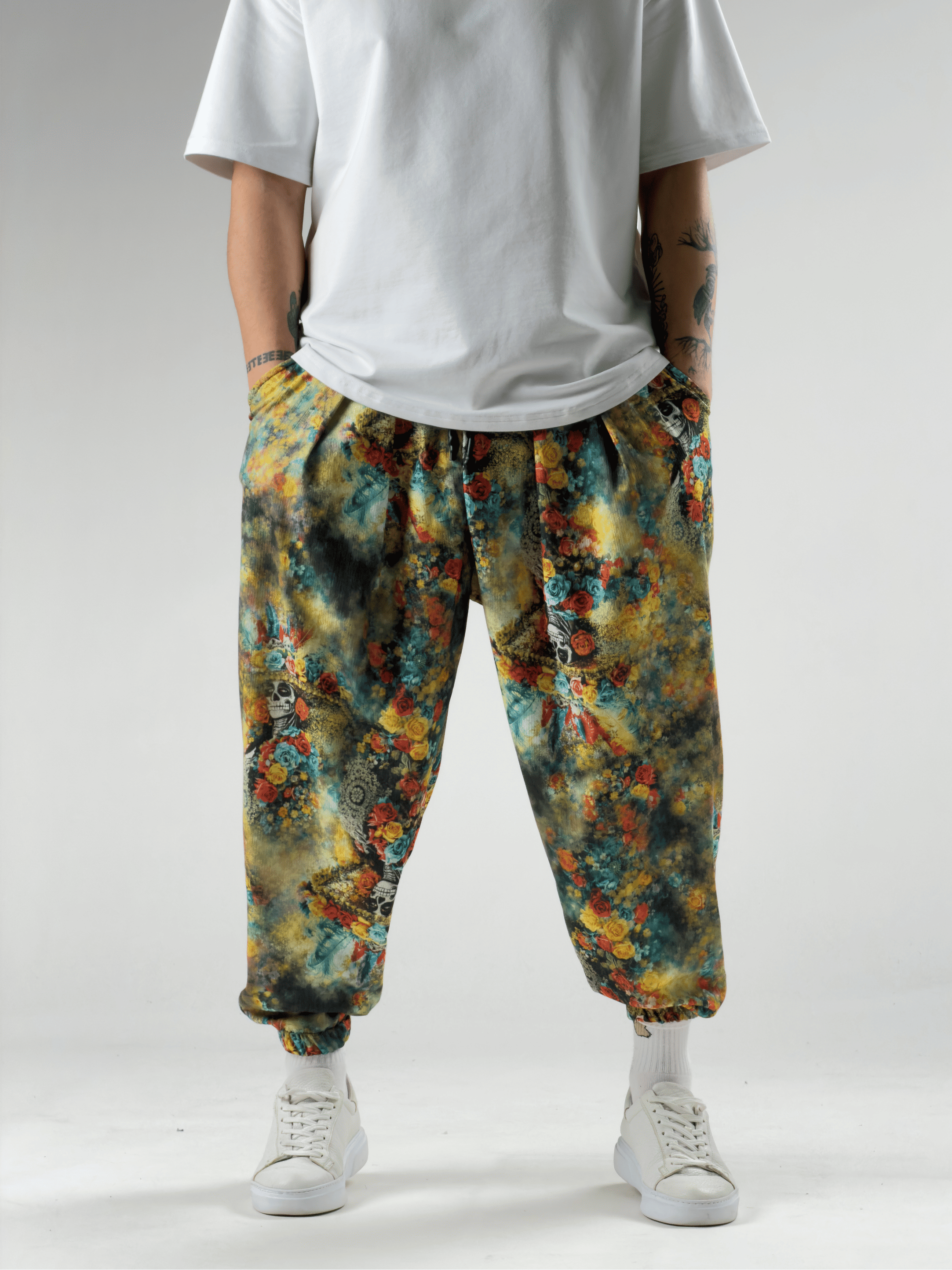 Yeşil Kurukafa Desenli Erkek Şalvar Pantolon COC2923