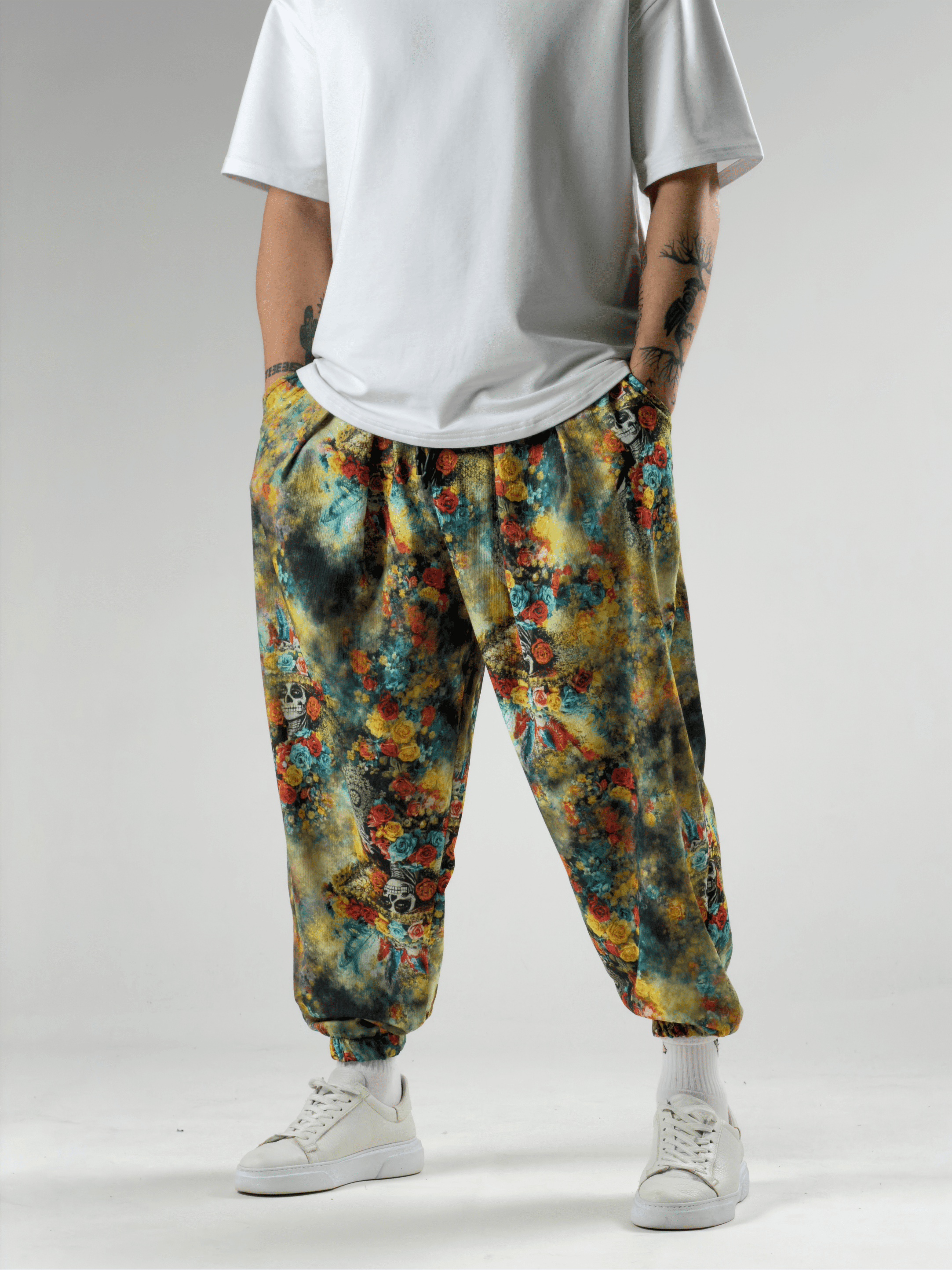 Yeşil Kurukafa Desenli Erkek Şalvar Pantolon COC2923