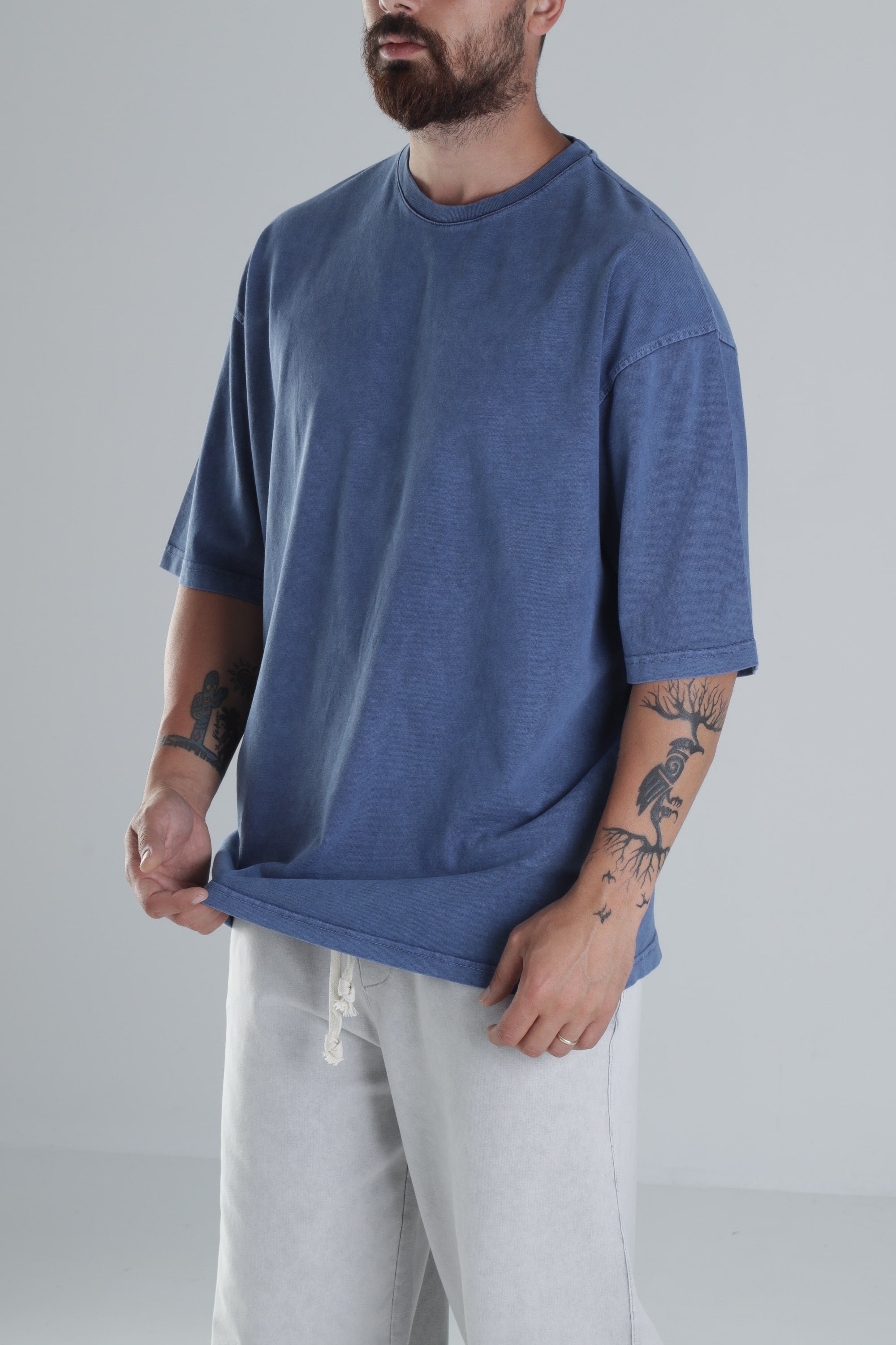 Yıkamalı Mavi Oversize T-Shirt COC1308