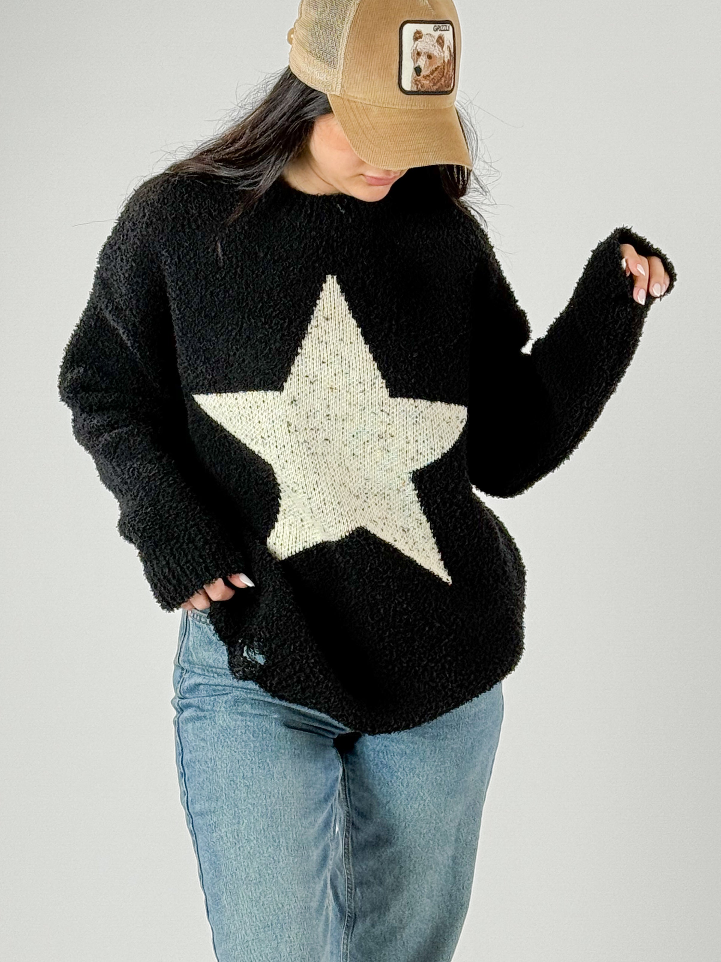 Yıldız Desenli Kadın Peluş Sweatshirt COC1074