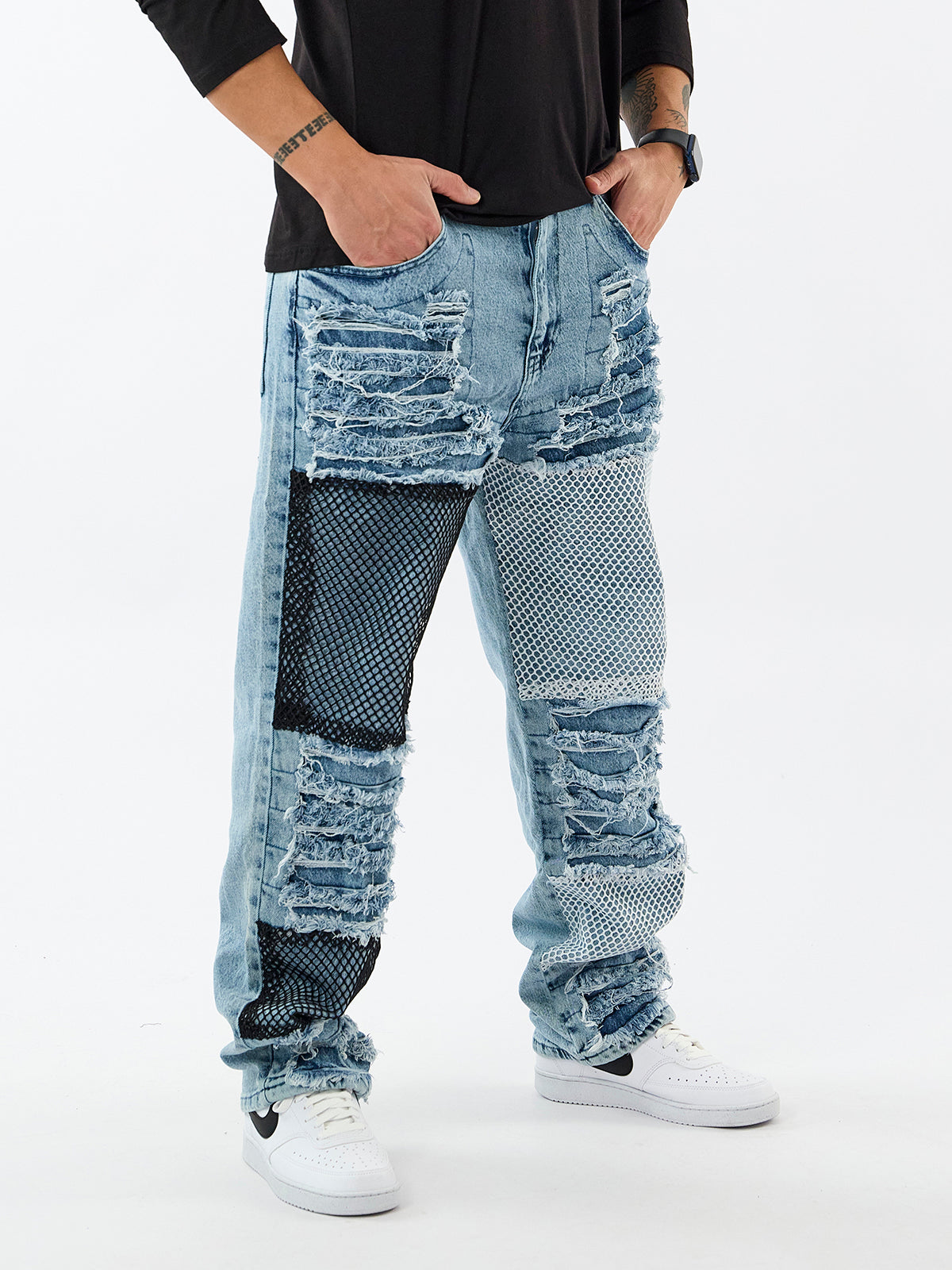 Yırtık File Detaylı Baggy Jean Erkek Pantolon COC3602